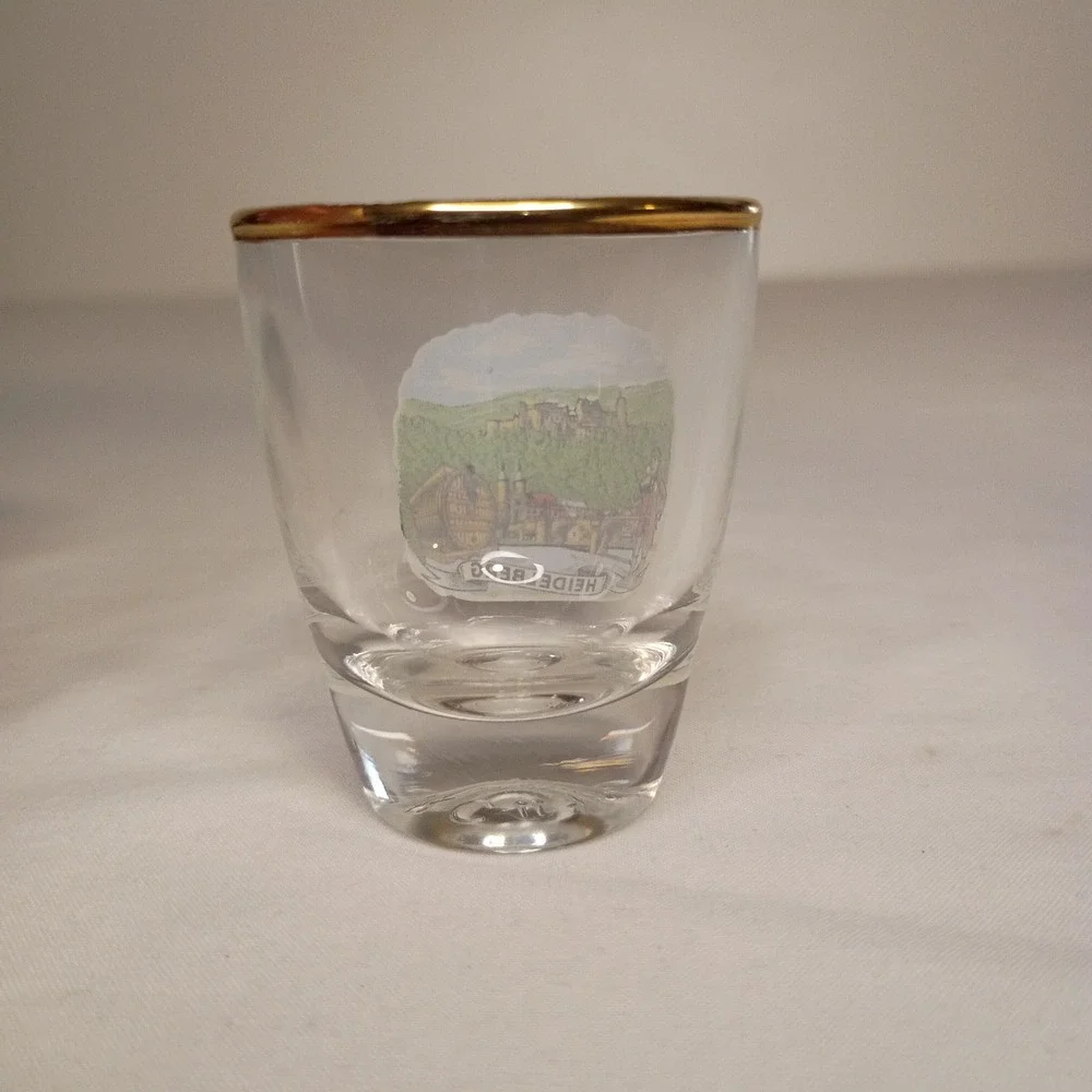 Heidelberg Shot Glass Clear Gold‎ Rim Souvenir Germany Made in France